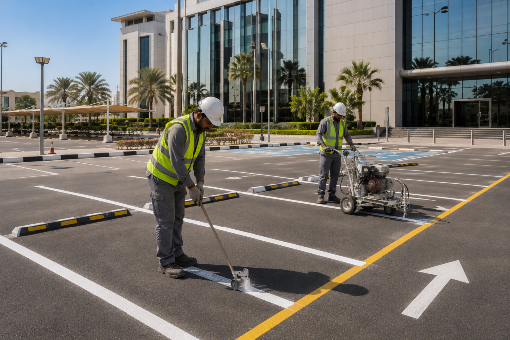 Parking Lines Marking at DEWA Head Office, Garhoud