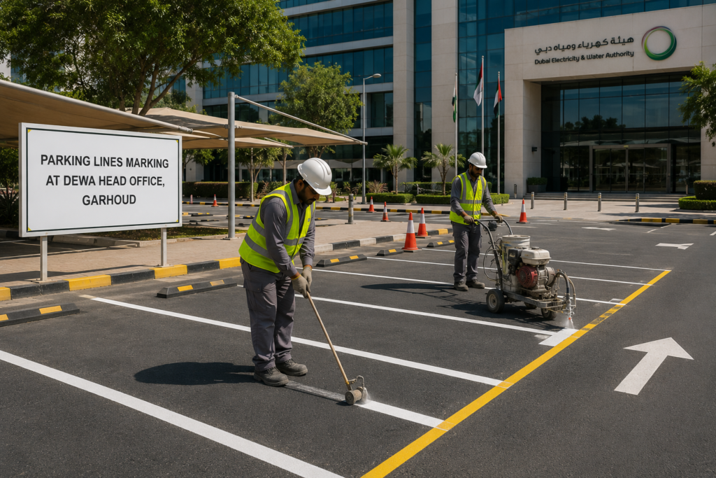 Parking Lines Marking at DEWA Head Office, Garhoud — 1