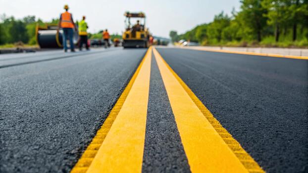 a-construction-crew-is-working-on-a-road-photo