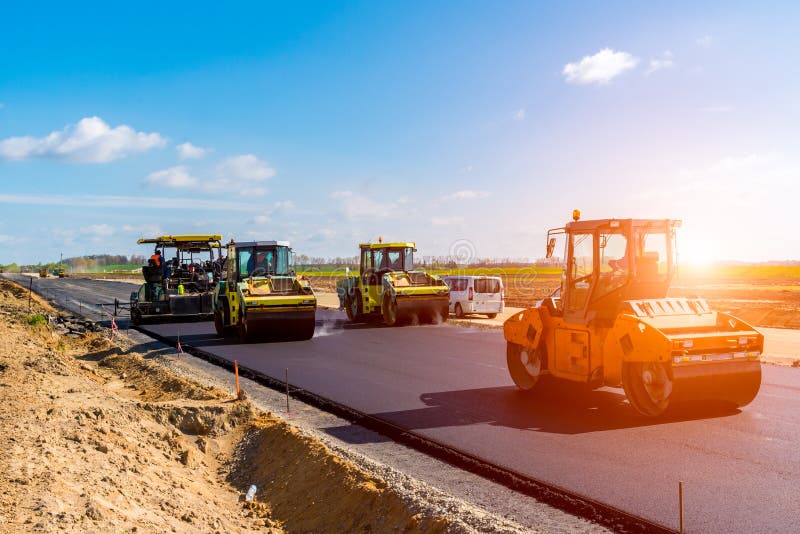 sunset-above-road-roller-working-construction-site-beautiful-new-71340845